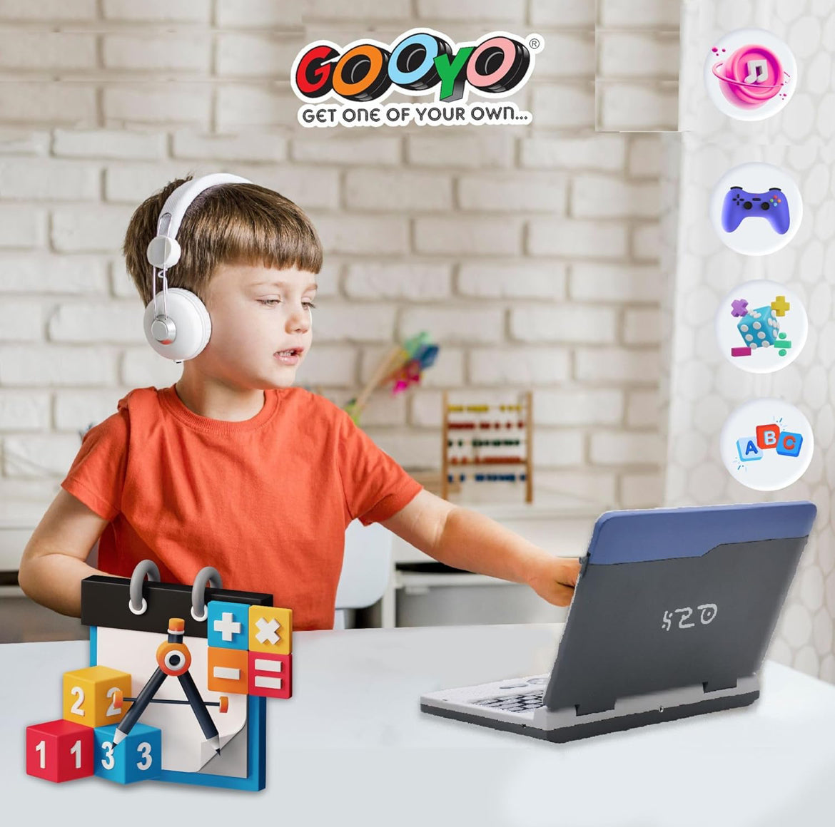 Gooyo GY1041 Plug & Play Notebook Computer Toy with 30 Fun Activities | Educational Toy Laptop for Kids | Grey Color, Dual Power Supply Source: Micro USB Cable (Included) & 3xAA Battery (Not Included)