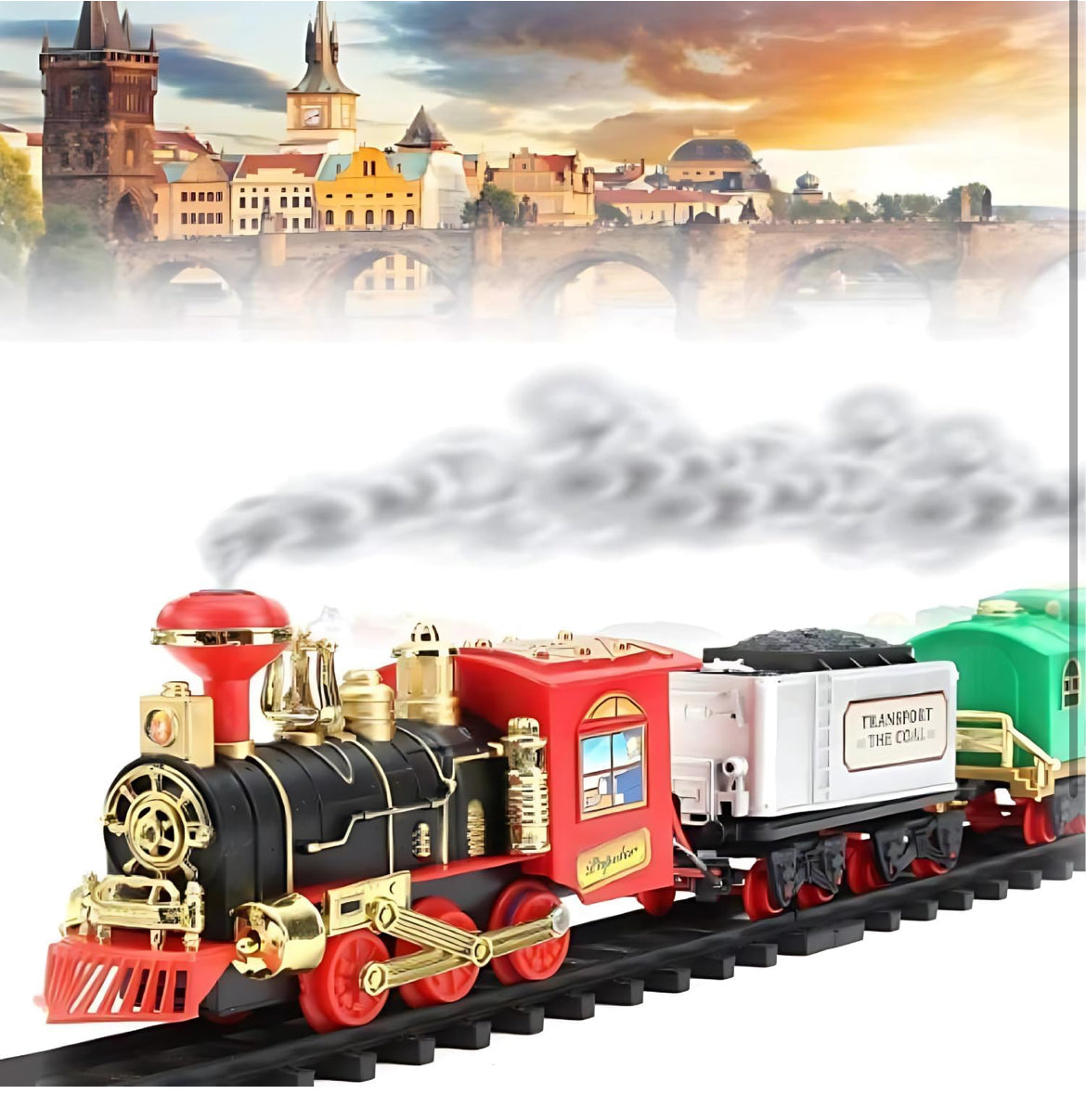 Choo Choo Toy Train with Track, Super Train Toys Choo Choo Vintage Train with Smoke Toy Set, Sound and Real Smoke with Flashlight