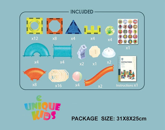 Magnetic Tiles, Yotym 75 Piece Light Magnetic Tiles Building Tile for Kids,3D Clear Educational STEM Toys, Marble Run Blocks Toys for Kids Ages 3+Year Old Boys Girls (Magnetic Marble Run Block Set)