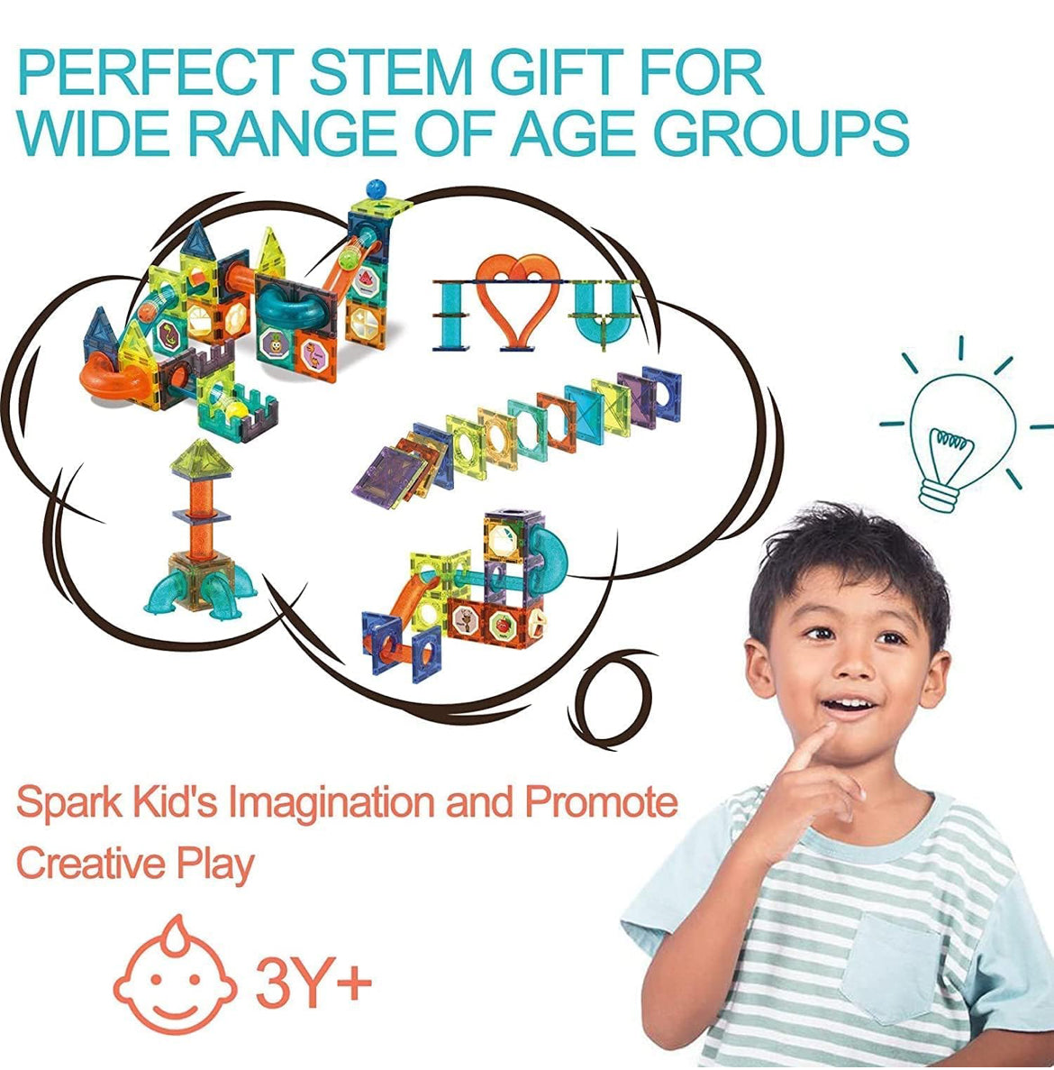 Magnetic Tiles, Yotym 75 Piece Light Magnetic Tiles Building Tile for Kids,3D Clear Educational STEM Toys, Marble Run Blocks Toys for Kids Ages 3+Year Old Boys Girls (Magnetic Marble Run Block Set)