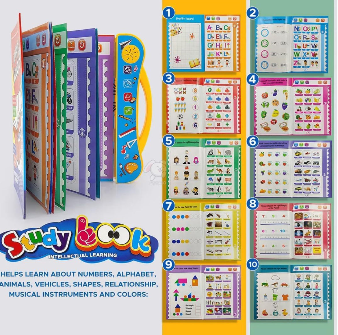 Intelligence Book Sound Book Learning Cards for Children,English Letters & Words Language_Skills Learning Book,Fun Educational Toys. Activities with Numbers, Shapes Learning Book for Toddlers