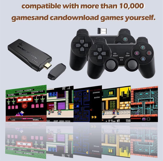 Wireless video games for tv gaming Retro gaming console with Game Stick 1080p Plug & Play TV Video Game Set for 2 player with 9Emulator for Kids & Old School Station Video Game
