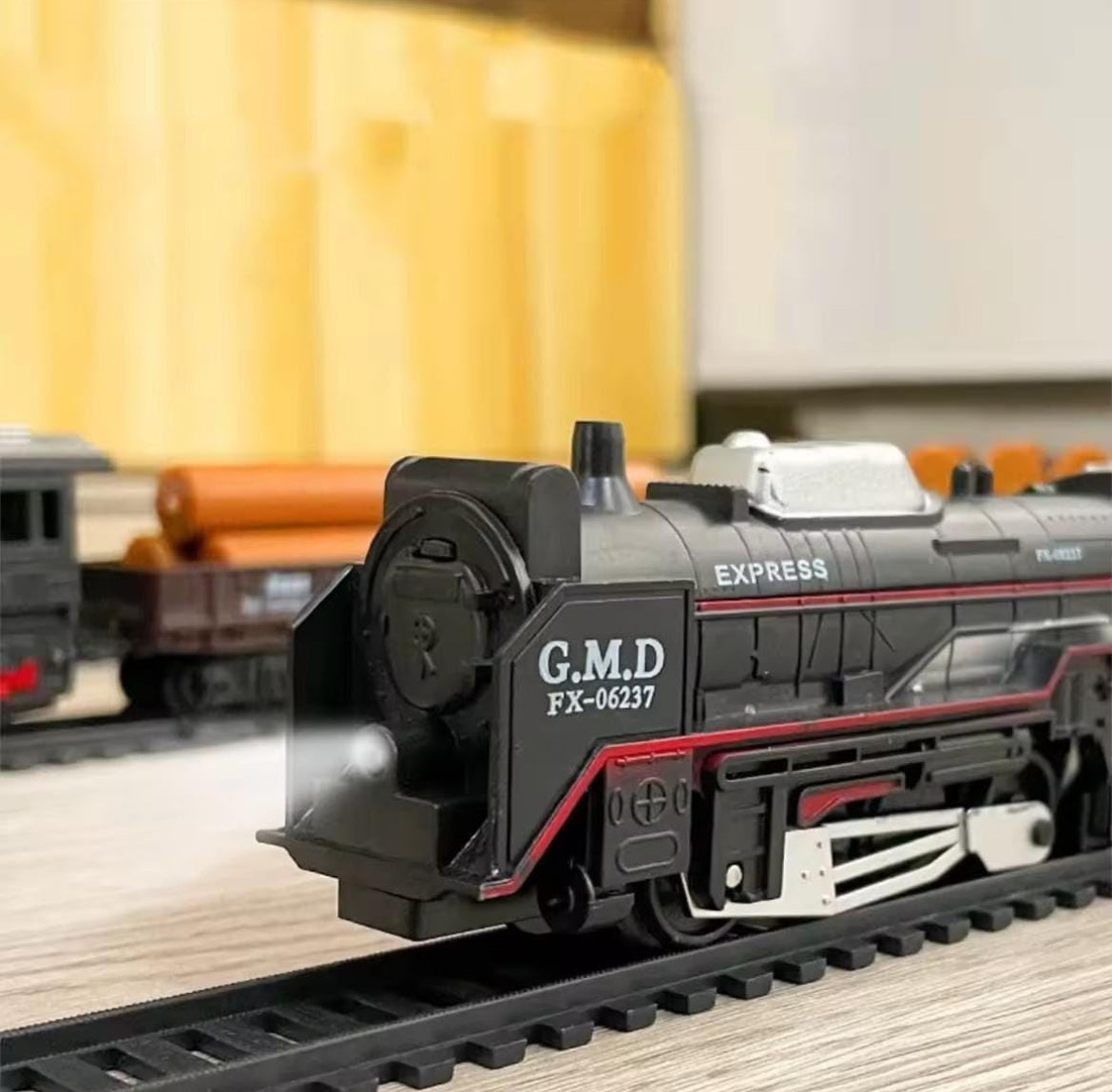 Rechargeable Smoke Train Toy Set with Real Steam Effect | 2H Playtime USB-C Charging | 13-Piece Railway w/Lights & 5 Songs | Big Size Steam Locomotive for Kids
