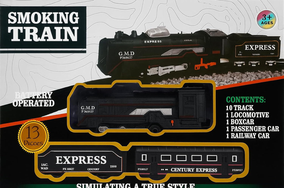 Rechargeable Smoke Train Toy Set with Real Steam Effect | 2H Playtime USB-C Charging | 13-Piece Railway w/Lights & 5 Songs | Big Size Steam Locomotive for Kids