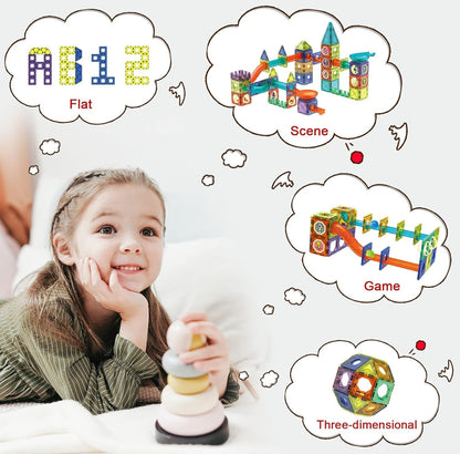 Magnetic Tiles, Yotym 75 Piece Light Magnetic Tiles Building Tile for Kids,3D Clear Educational STEM Toys, Marble Run Blocks Toys for Kids Ages 3+Year Old Boys Girls (Magnetic Marble Run Block Set)