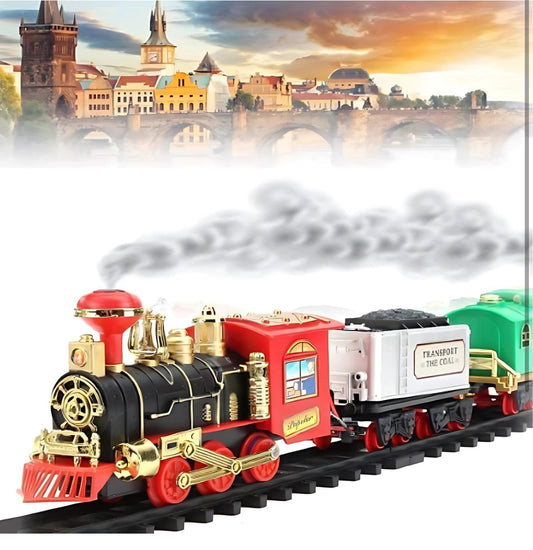 Choo Choo Toy Train with Track, Super Train Toys Choo Choo Vintage Train with Smoke Toy Set, Sound and Real Smoke with Flashlight