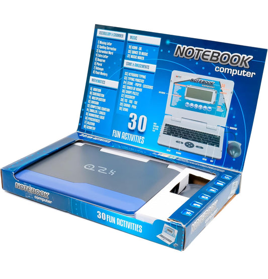 Gooyo GY1041 Plug & Play Notebook Computer Toy with 30 Fun Activities | Educational Toy Laptop for Kids | Grey Color, Dual Power Supply Source: Micro USB Cable (Included) & 3xAA Battery (Not Included)