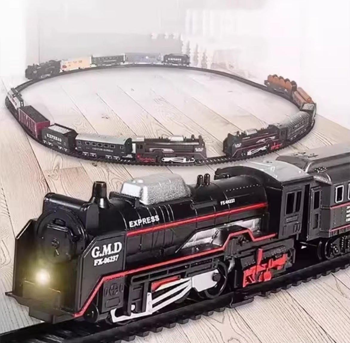 Rechargeable Smoke Train Toy Set with Real Steam Effect | 2H Playtime USB-C Charging | 13-Piece Railway w/Lights & 5 Songs | Big Size Steam Locomotive for Kids