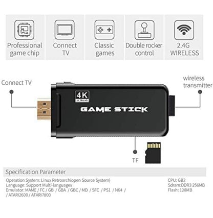 Wireless video games for tv gaming Retro gaming console with Game Stick 1080p Plug & Play TV Video Game Set for 2 player with 9Emulator for Kids & Old School Station Video Game