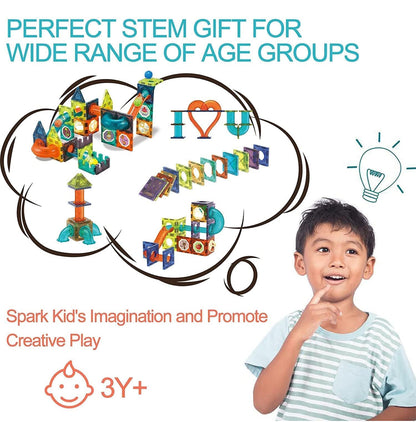Magnetic Tiles, Yotym 75 Piece Light Magnetic Tiles Building Tile for Kids,3D Clear Educational STEM Toys, Marble Run Blocks Toys for Kids Ages 3+Year Old Boys Girls (Magnetic Marble Run Block Set)