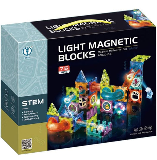 Magnetic Tiles, Yotym 75 Piece Light Magnetic Tiles Building Tile for Kids,3D Clear Educational STEM Toys, Marble Run Blocks Toys for Kids Ages 3+Year Old Boys Girls (Magnetic Marble Run Block Set)