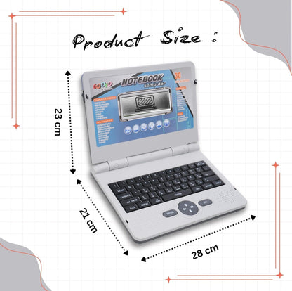 Gooyo GY1041 Plug & Play Notebook Computer Toy with 30 Fun Activities | Educational Toy Laptop for Kids | Grey Color, Dual Power Supply Source: Micro USB Cable (Included) & 3xAA Battery (Not Included)